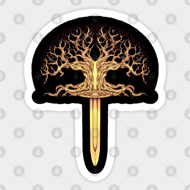 Viking sword and Yggdrasil Sticker by Modern Medieval Design